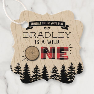 Rustic Forest Plaid Lumberjack Boys 1st Birthday Favour Tags