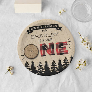 Rustic Forest Plaid Lumberjack Boys 1st Birthday Paper Plate