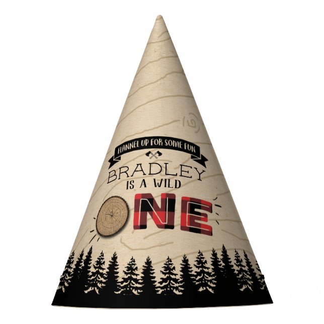 Rustic Forest Plaid Lumberjack Boys 1st Birthday Party Hat (Front)