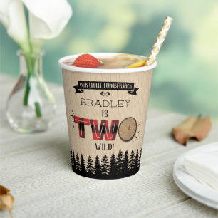 Rustic Forest Plaid Lumberjack Boys 2nd Birthday Paper Cups