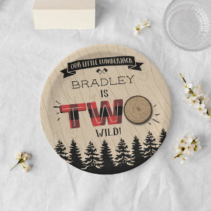 Rustic Forest Plaid Lumberjack Boys 2nd Birthday Paper Plate