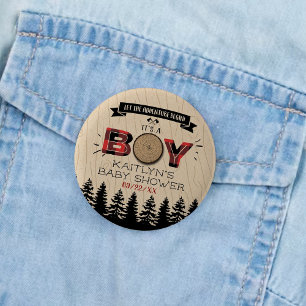 Rustic Forest Plaid Lumberjack Boys Baby Shower 6 Cm Round Badge