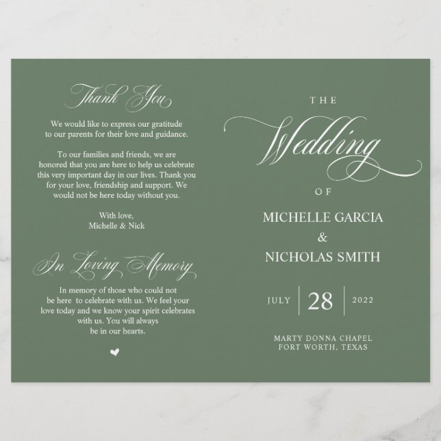 Rustic Forest Sage Green, Foldable Wedding Program (Front)