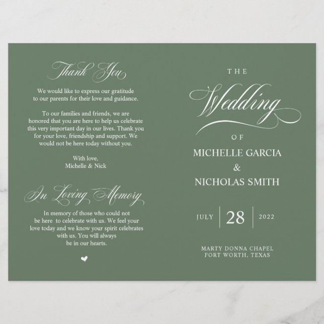 Rustic Forest Sage Green, Foldable Wedding Program (Front)