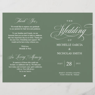 Rustic Forest Sage Green, Foldable Wedding Program