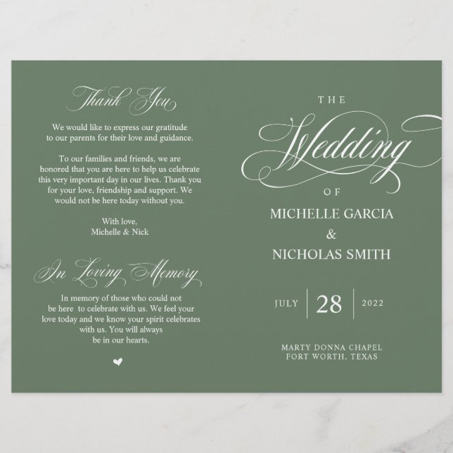Rustic Forest Sage Green, Foldable Wedding Program (Front)