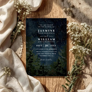 Rustic Forest Sky Night Elegant QR Code Wedding Invitation