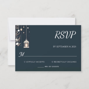 Rustic Forest Stars Snow Bright Winter Wedding RSVP Card