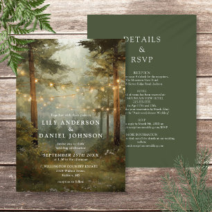 Rustic Forest String Lights All In One Wedding Invitation