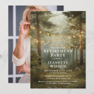 Rustic Forest String Lights Retirement Party Photo Invitation