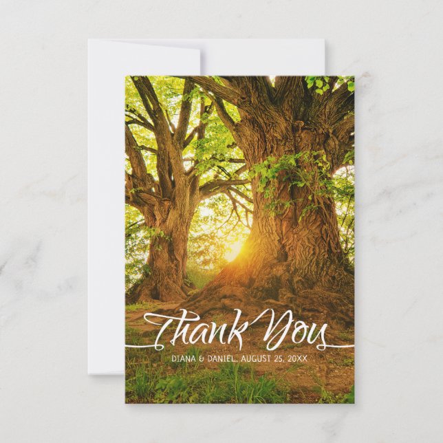 Rustic Forest Summer Tree Greenery Country Wedding Thank You Card (Front)