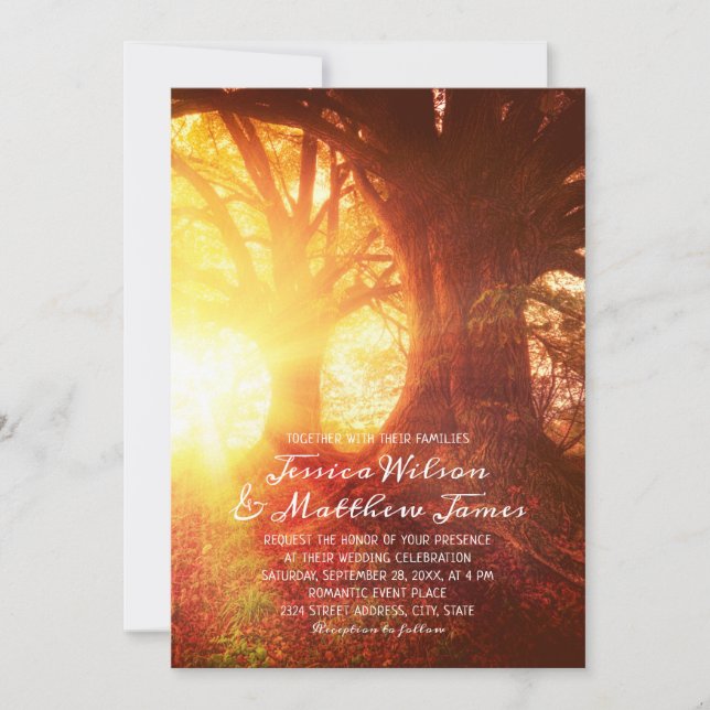 Rustic Forest Sunset Tree Country Summer Wedding Invitation (Front)
