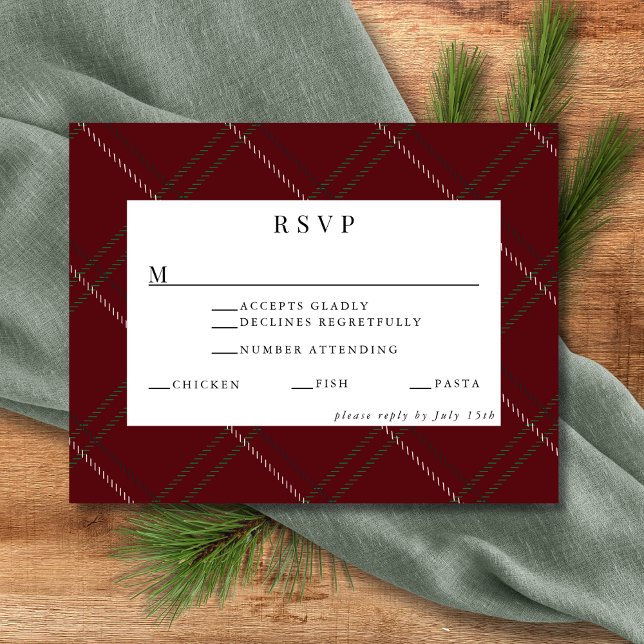 Rustic Forest Tartan Plaid Red Black Green White R RSVP Card (Creator Uploaded)