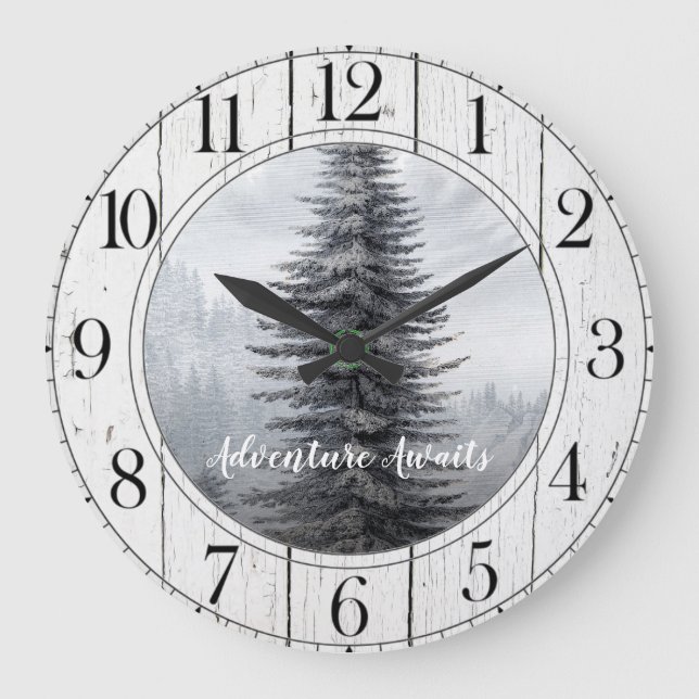 Rustic Forest Tree Distressed Wood Adventure Large Clock (Front)