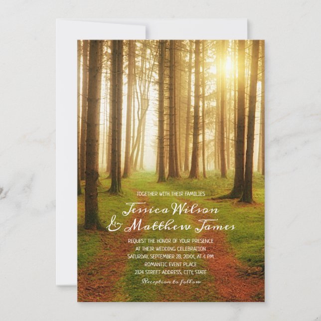 Rustic Forest Tree Path Sun Summer Country Wedding Invitation (Front)