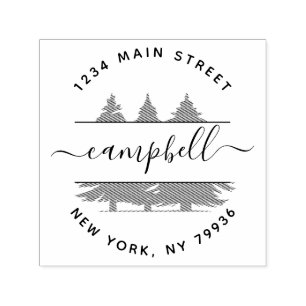 Rustic Forest Trees Family Name Return Address Self-inking Stamp