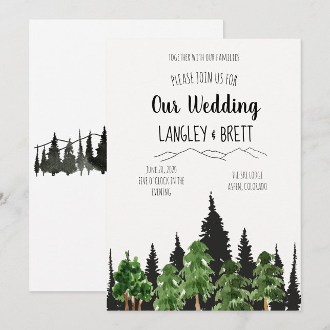 Rustic Forest Watercolor Wedding Invitation (Front/Back)