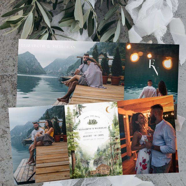 Rustic Forest Waterfall Wedding | Save the Date Tri-Fold Invitation (Creator Uploaded)