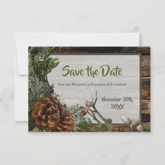 Rustic Forest Wedding Dark Wood Evergreen Bough (Front)