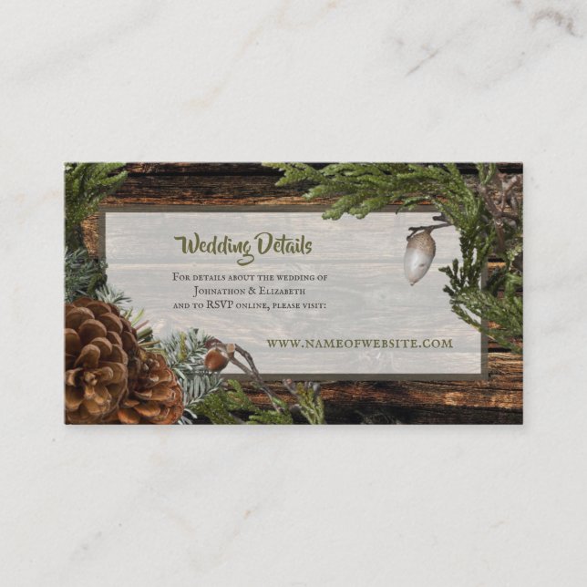 Rustic Forest Wedding Dark Wood Evergreen Bough Enclosure Card (Front)