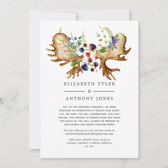 Rustic Forest Wedding Reduced Guest List Announcement (Front)