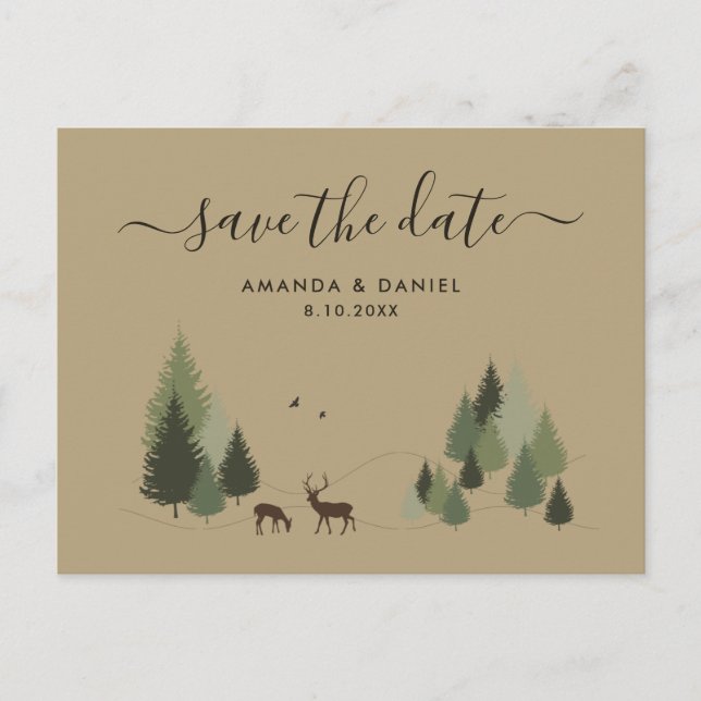 Rustic Forest Wedding Save The Date Postcard (Front)