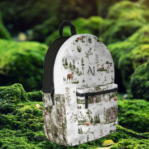 Rustic Forest Wilderness   Monogram Printed Backpack