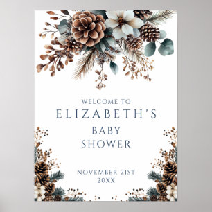 Rustic Forest Winter Baby Shower Welcome Sign