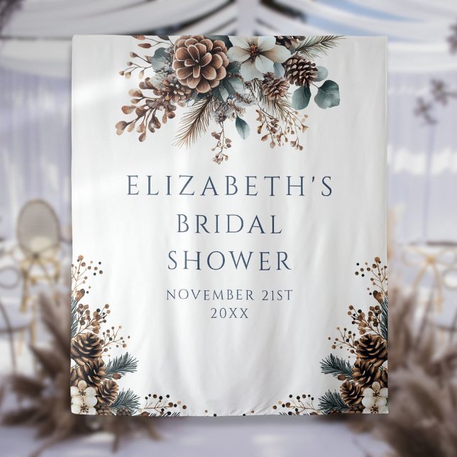 Rustic Forest Winter Bridal Shower Photo Backdrop Tapestry (Rustic Forest Winter Bridal Shower Photo Backdrop)