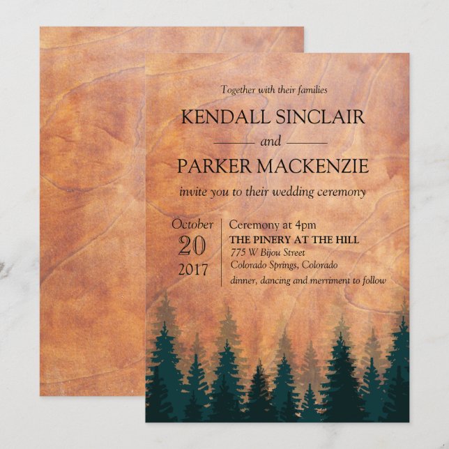 Rustic Forest Wood Wedding Invitation (Front/Back)