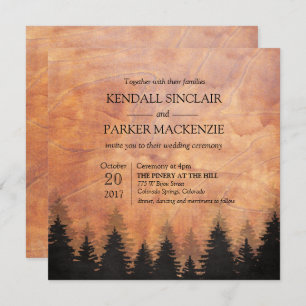 Rustic Forest Wood Wedding Invitation 5.25 x 5.25