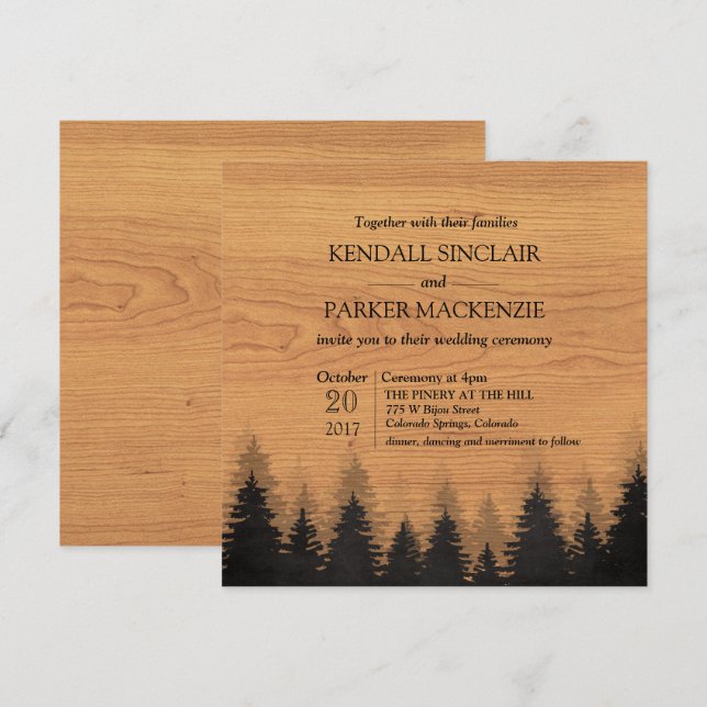 Rustic Forest Wood Wedding Invitation 5.25 x 5.25 (Front/Back)