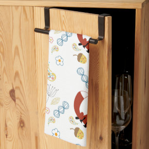 Rustic Forest Woodland Animals Fox Pattern Tea Towel