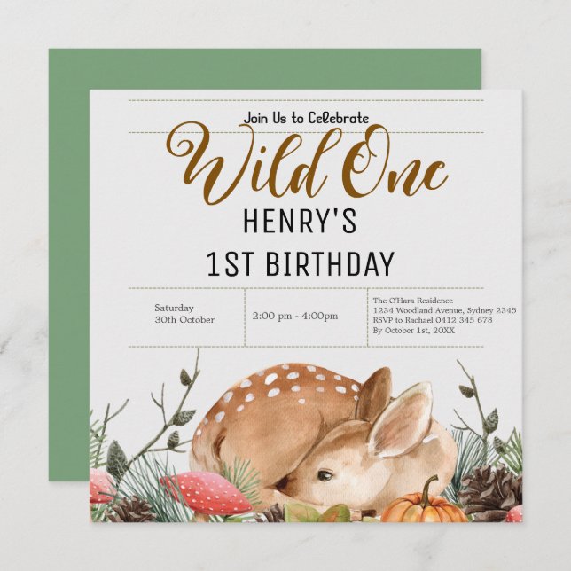 Rustic Forest Woodland Animals Wild One Birthday Invitation (Front/Back)