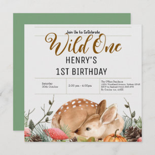 Rustic Forest Woodland Animals Wild One Birthday Invitation