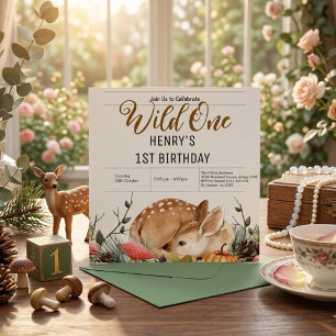 Rustic Forest Woodland Animals Wild One Birthday Invitation