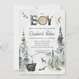Rustic Forest Woodland Bear Baby Shower Invitation