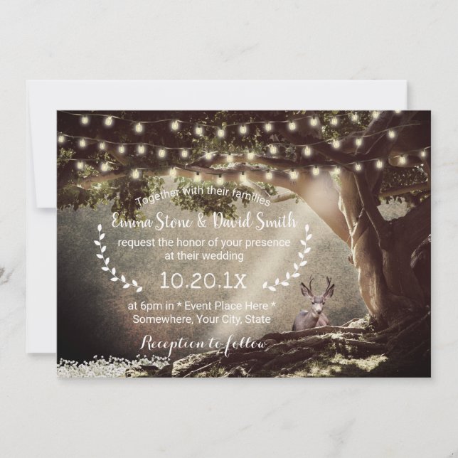 Rustic Forest Woodland Deer & Tree Wedding Invitation (Front)