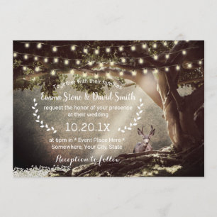 Rustic Forest Woodland Deer & Tree Wedding Invitation
