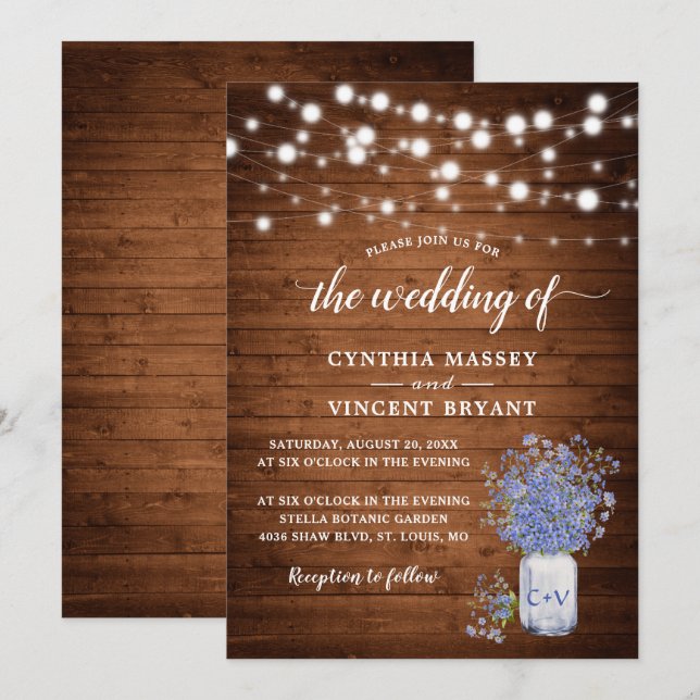 Rustic Forget Me Not Lights Wedding Invitation (Front/Back)