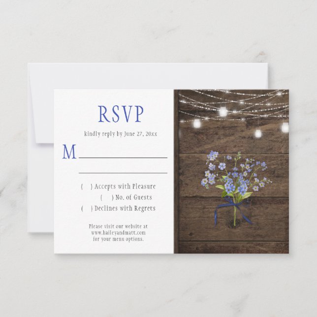 Rustic Forget-Me-Nots Mason Jar String Lights RSVP Card (Front)
