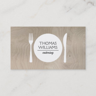 RUSTIC FORK, KNIFE, PLATE LOGO on LIGHT WOODGRAIN Business Card