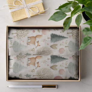 Rustic Fox and Christmas Tree with Pastel Ornament Tissue Paper