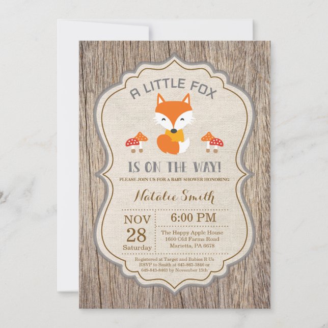 Rustic Fox Baby Shower Invitation (Front)