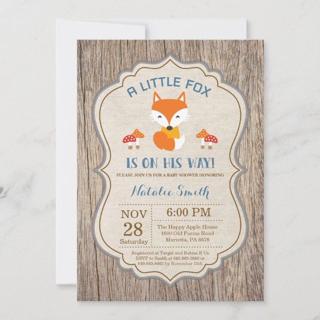 Rustic Fox Baby Shower Invitation Boy (Front)