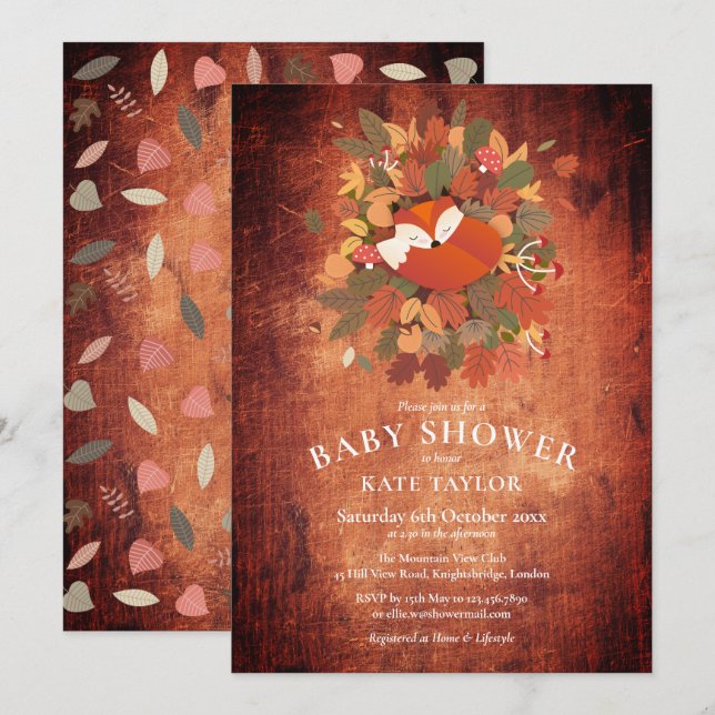 Rustic Fox Cub  Woodland Baby Shower  Invitation (Front/Back)