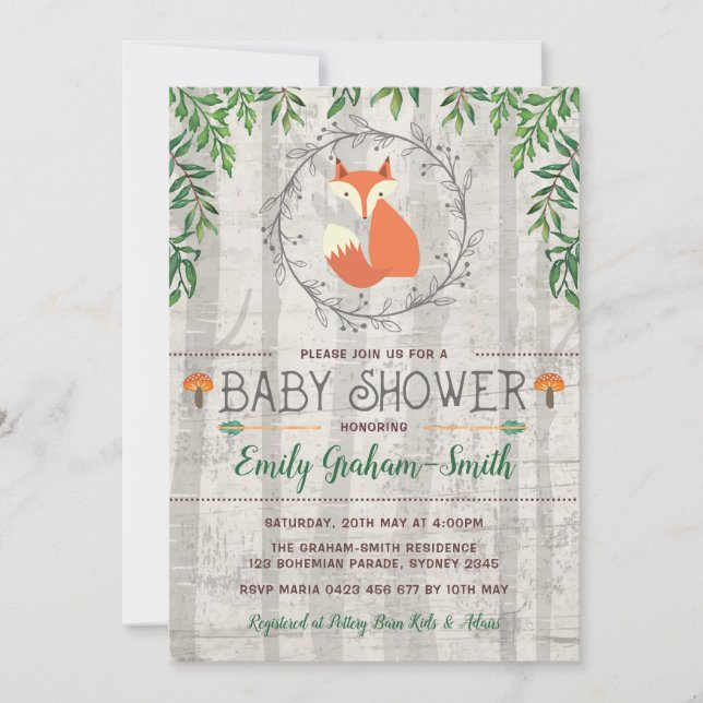 Rustic Fox Greenery Woodland Baby Showerr Invitation (Front)