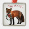 Rustic Fox Square Metal Christmas Ornament