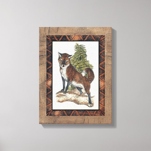 Rustic Fox Stepping on a Tree Trunk Canvas Print (Front)