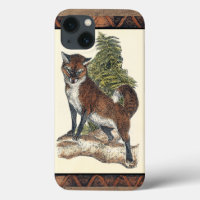 Rustic Fox Stepping on a Tree Trunk